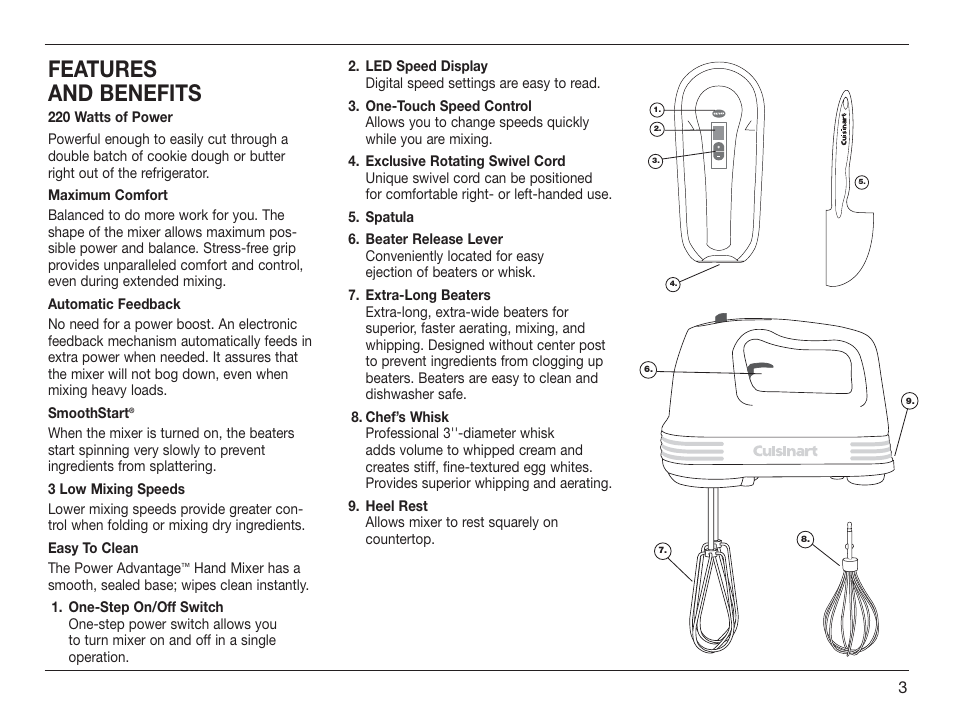 Features and benefits | Cuisinart HM-70 User Manual | Page 3 / 25