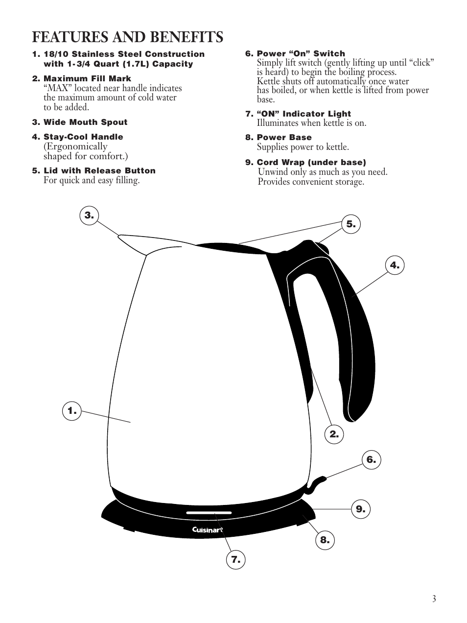 Features and benefits | Cuisinart CJK-17BC User Manual | Page 5 / 8