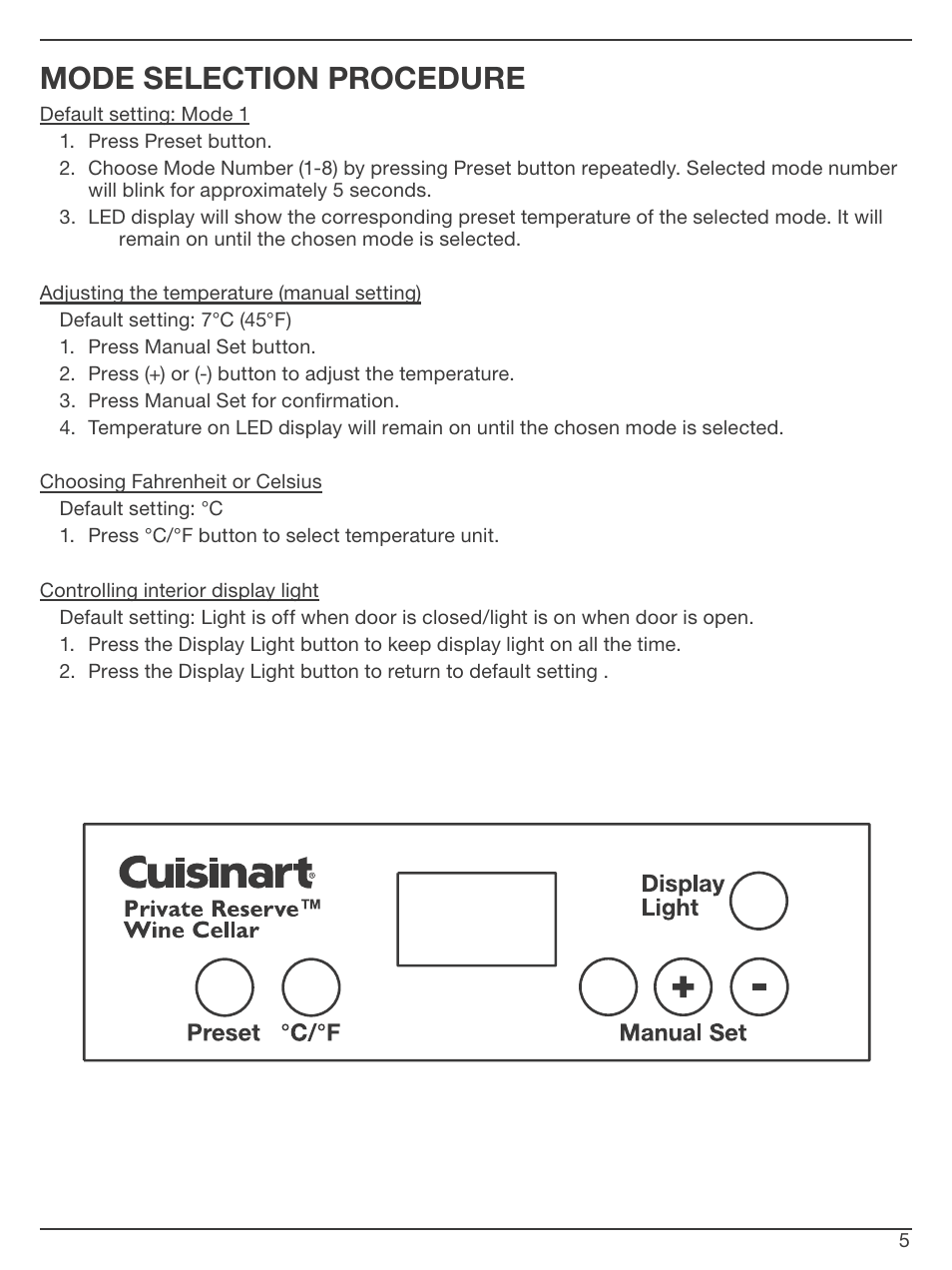 Mode selection procedure | Cuisinart CWC-1200 User Manual | Page 5 / 13