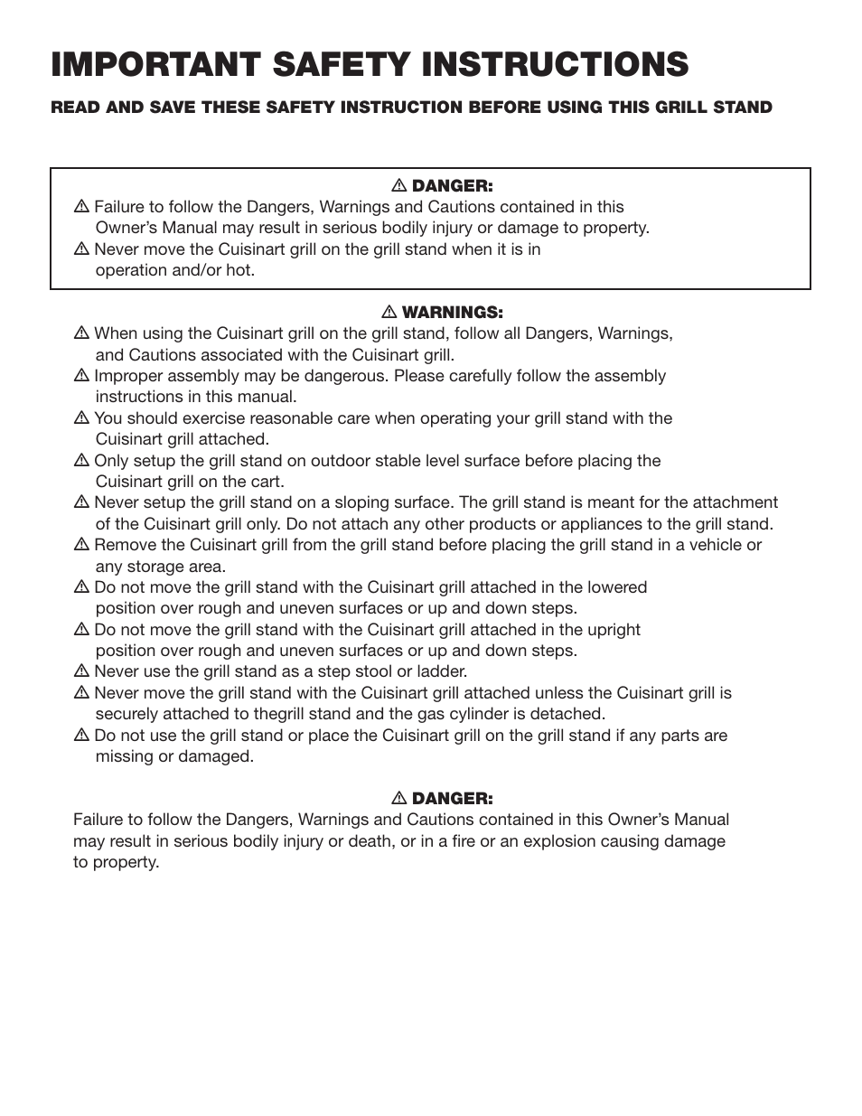 Important safety instructions | Cuisinart Folding Grill Stand CFGS-150 User Manual | Page 2 / 8