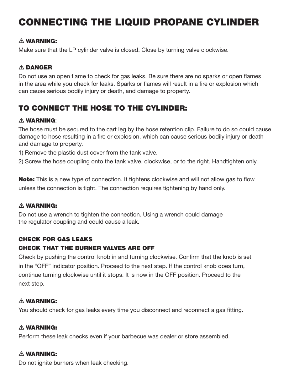 Connecting the liquid propane cylinder | Cuisinart Folding Grill Stand CFGS-150 User Manual | Page 7 / 8