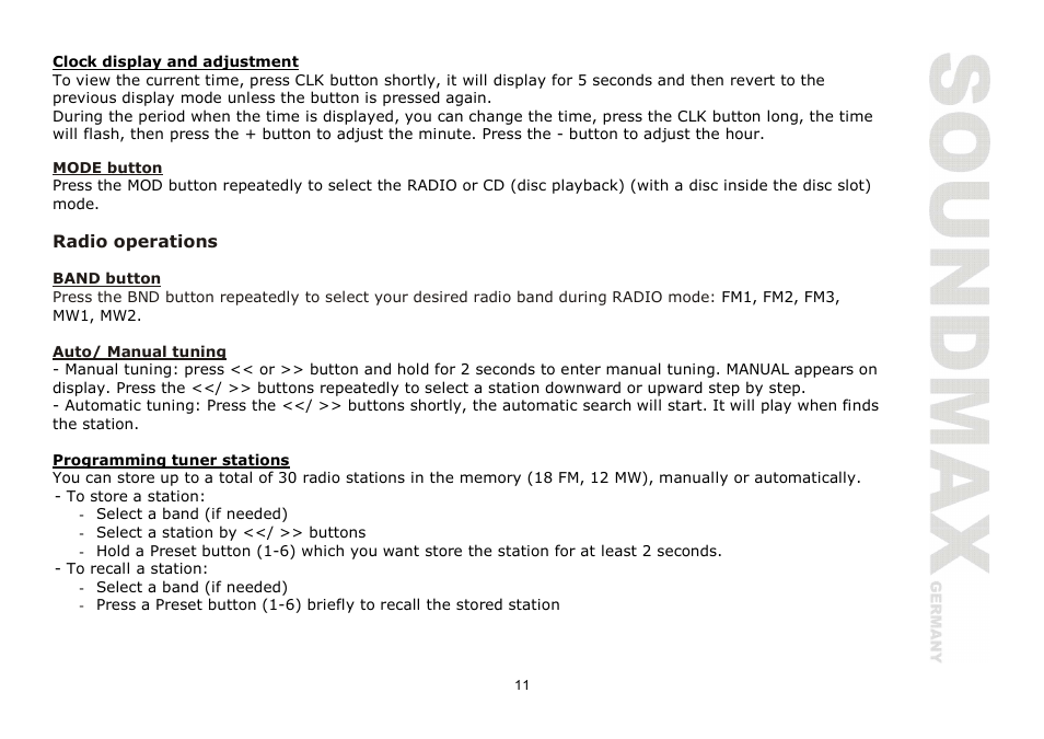 SoundMax SM-CDM1054 User Manual | Page 11 / 38