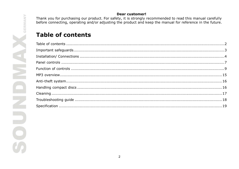 SoundMax SM-CDM1054 User Manual | Page 2 / 38
