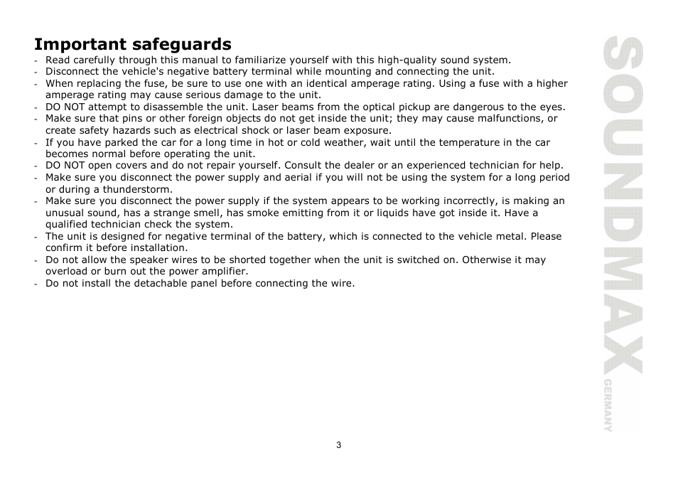 Important safeguards | SoundMax SM-CDM1054 User Manual | Page 3 / 38
