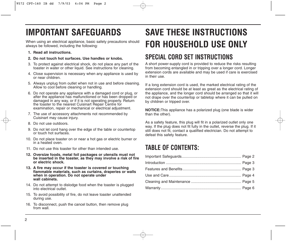 Cuisinart CPT-160C User Manual | Page 2 / 8