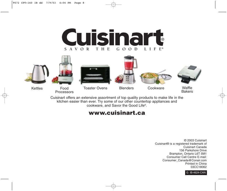 Cuisinart CPT-160C User Manual | Page 8 / 8