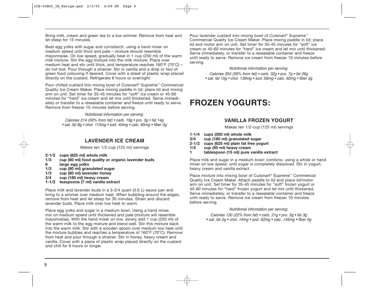 Frozen yogurts | Cuisinart ICE-50BCC Series User Manual | Page 10 / 15