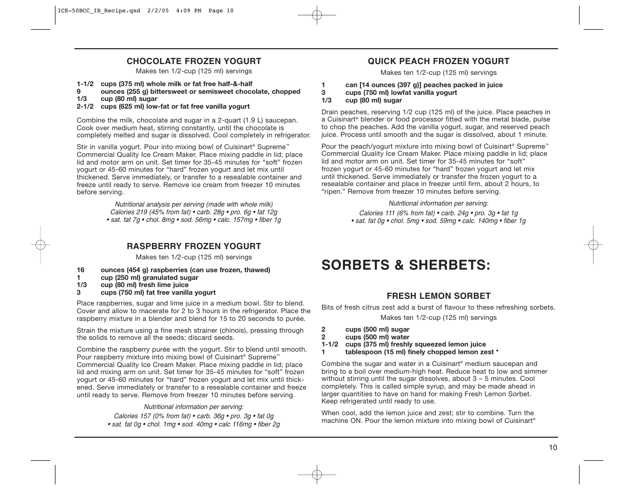 Sorbets & sherbets | Cuisinart ICE-50BCC Series User Manual | Page 11 / 15