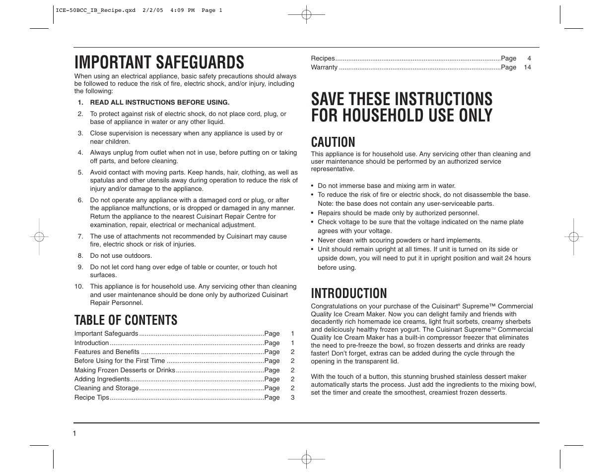 Cuisinart ICE-50BCC Series User Manual | Page 2 / 15