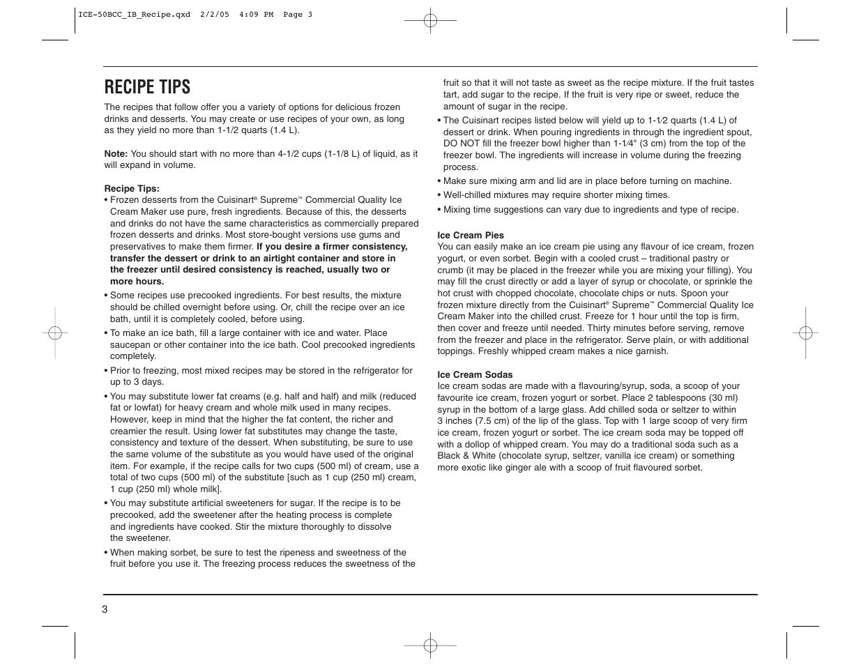 Recipe tips | Cuisinart ICE-50BCC Series User Manual | Page 4 / 15