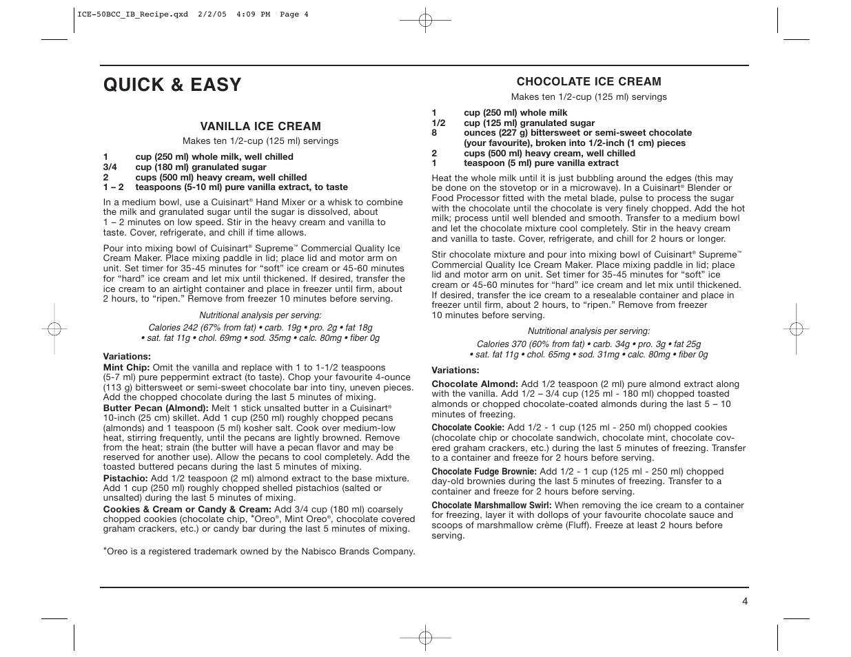 Quick & easy | Cuisinart ICE-50BCC Series User Manual | Page 5 / 15