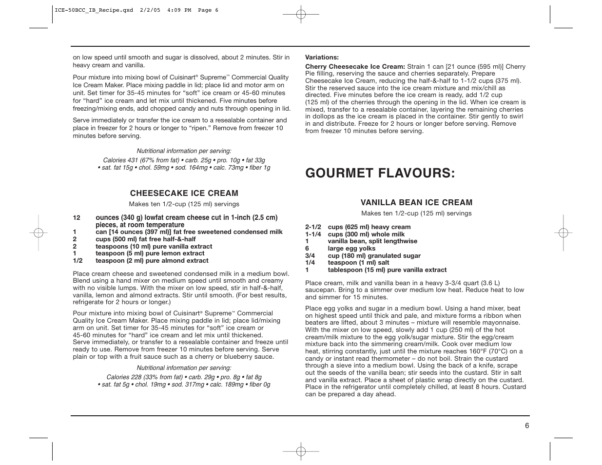 Gourmet flavours | Cuisinart ICE-50BCC Series User Manual | Page 7 / 15