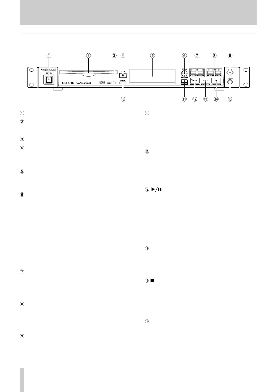 4 - features and their functions, Front panel | Tascam CD-01U User Manual | Page 10 / 28