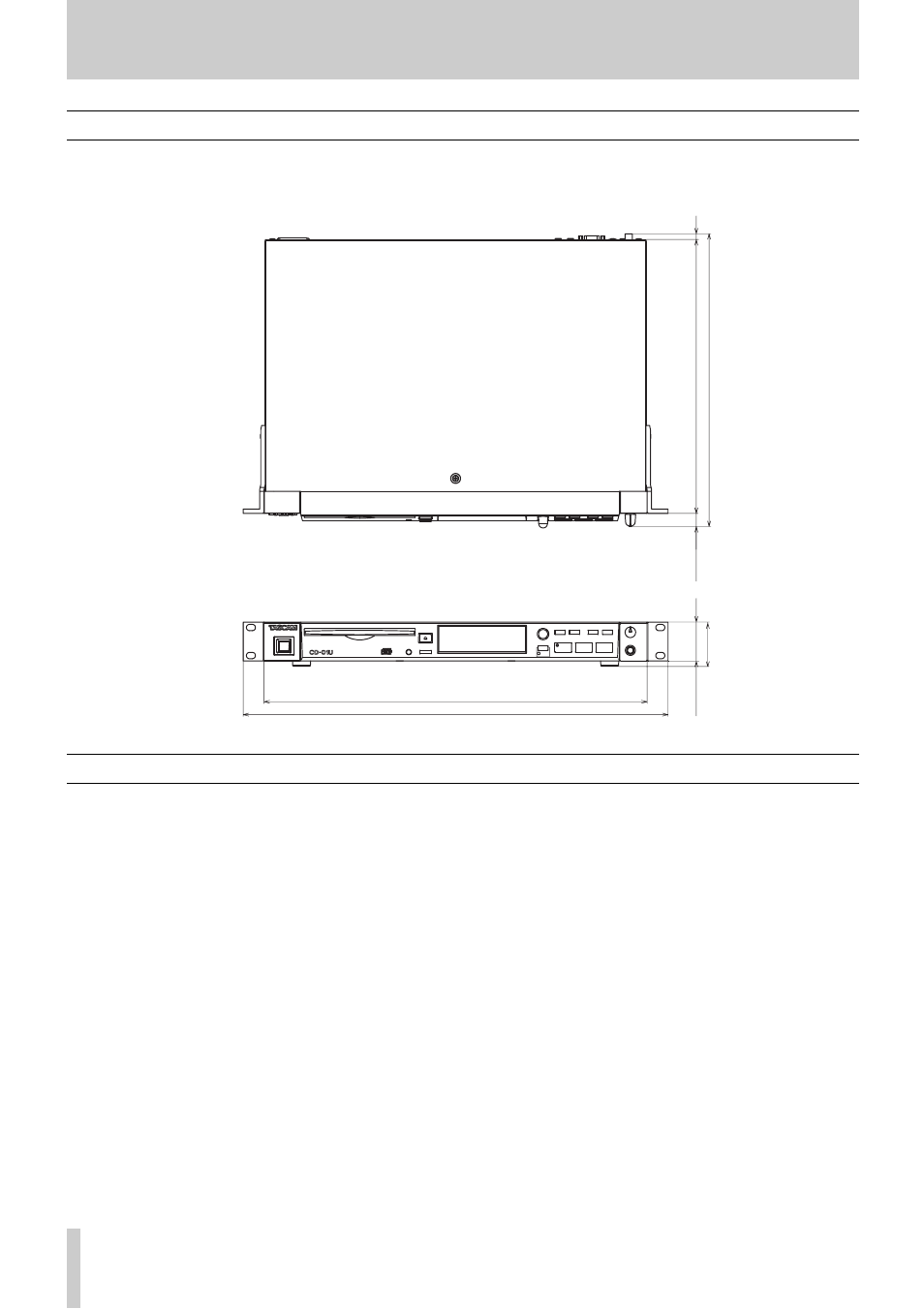 8 - specifications, Dimensional drawing error messages | Tascam CD-01U User Manual | Page 26 / 28