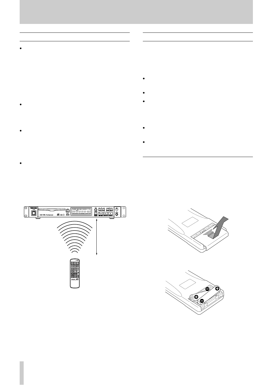 2 - remote control unit, Batteries | Tascam CD-01U User Manual | Page 8 / 28