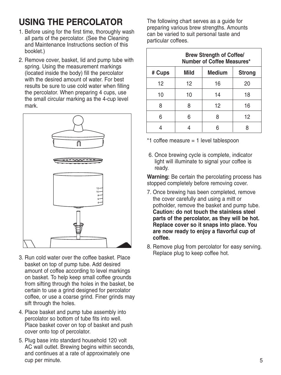 Using the percolator | Cuisinart PRC-12 Series User Manual | Page 5 / 9