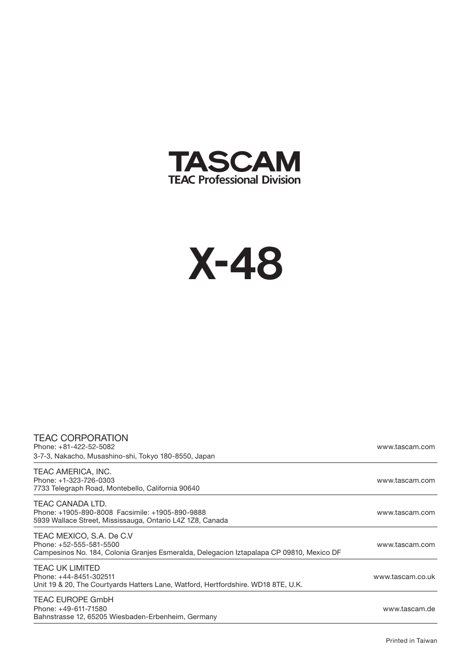 X-48 | Tascam X-48 User Manual | Page 68 / 68