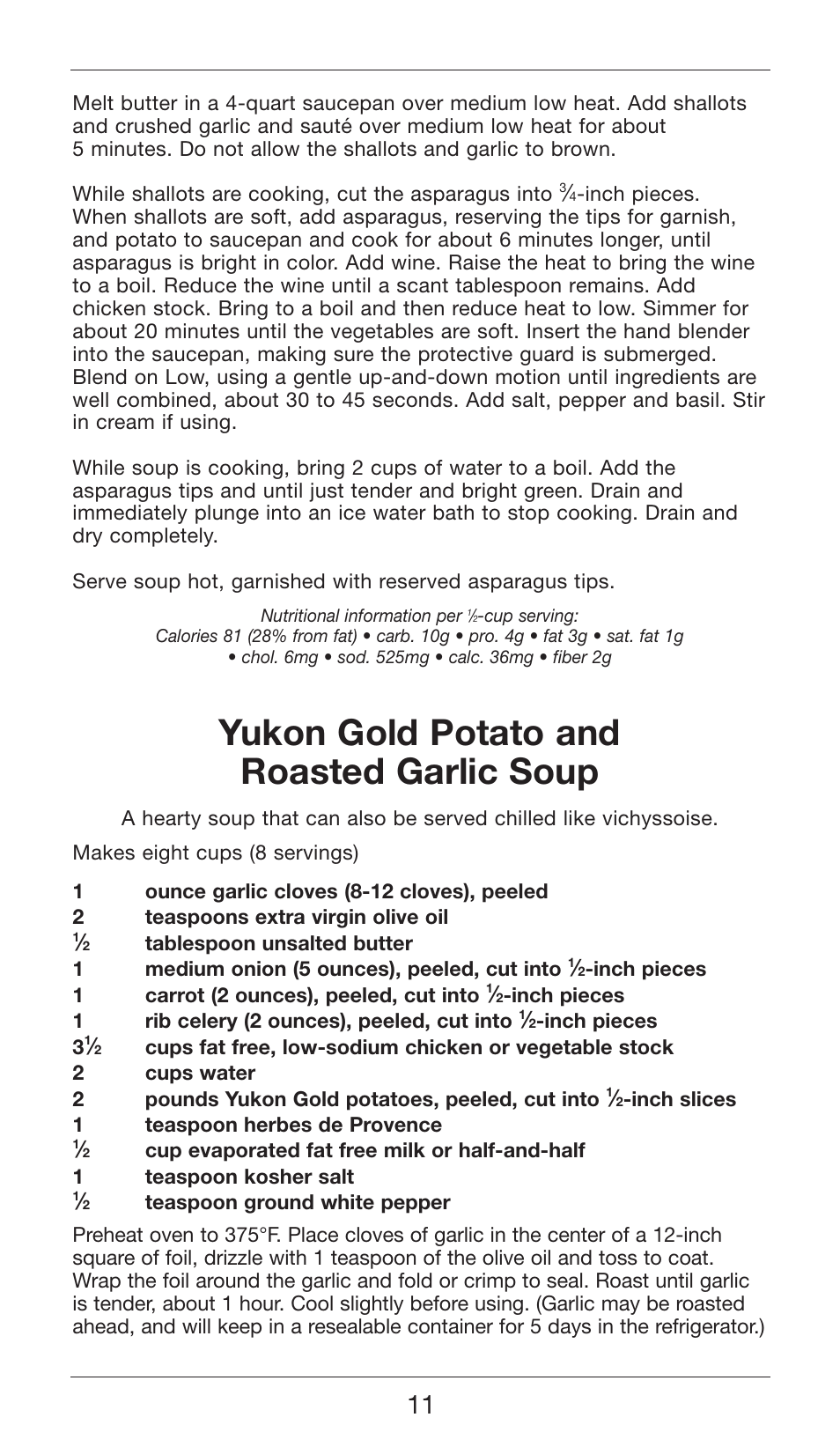 Yukon gold potato and roasted garlic soup | Cuisinart SMART STICK TWO SPEED HAND BLENDER CSB-75 User Manual | Page 11 / 25