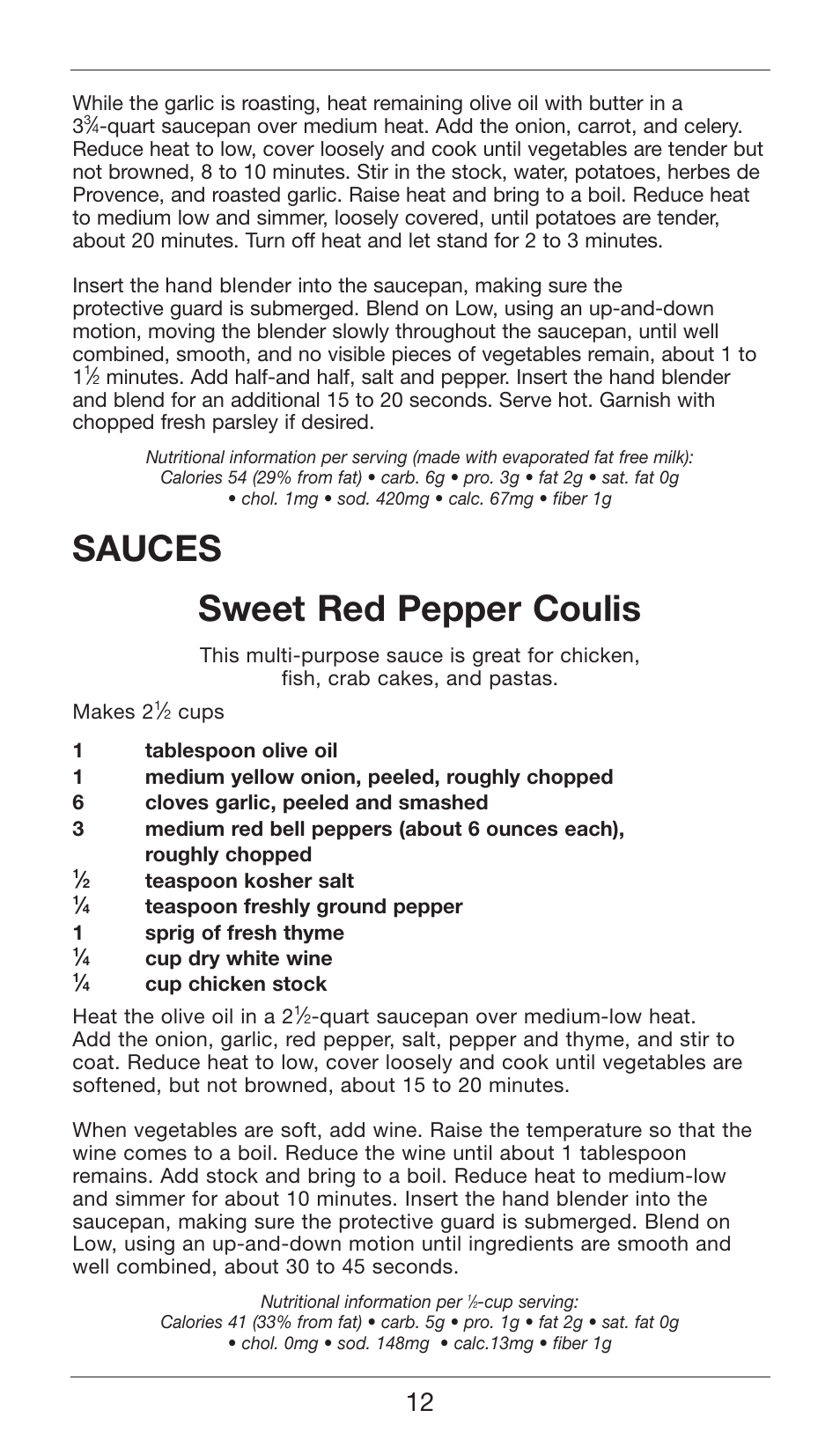 Sauces sweet red pepper coulis | Cuisinart SMART STICK TWO SPEED HAND BLENDER CSB-75 User Manual | Page 12 / 25