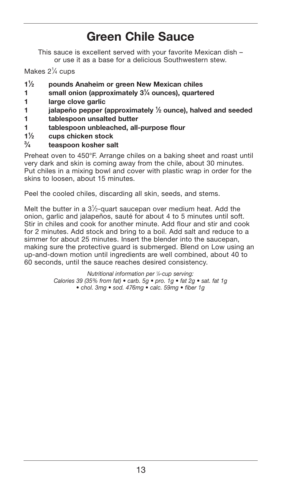Green chile sauce | Cuisinart SMART STICK TWO SPEED HAND BLENDER CSB-75 User Manual | Page 13 / 25