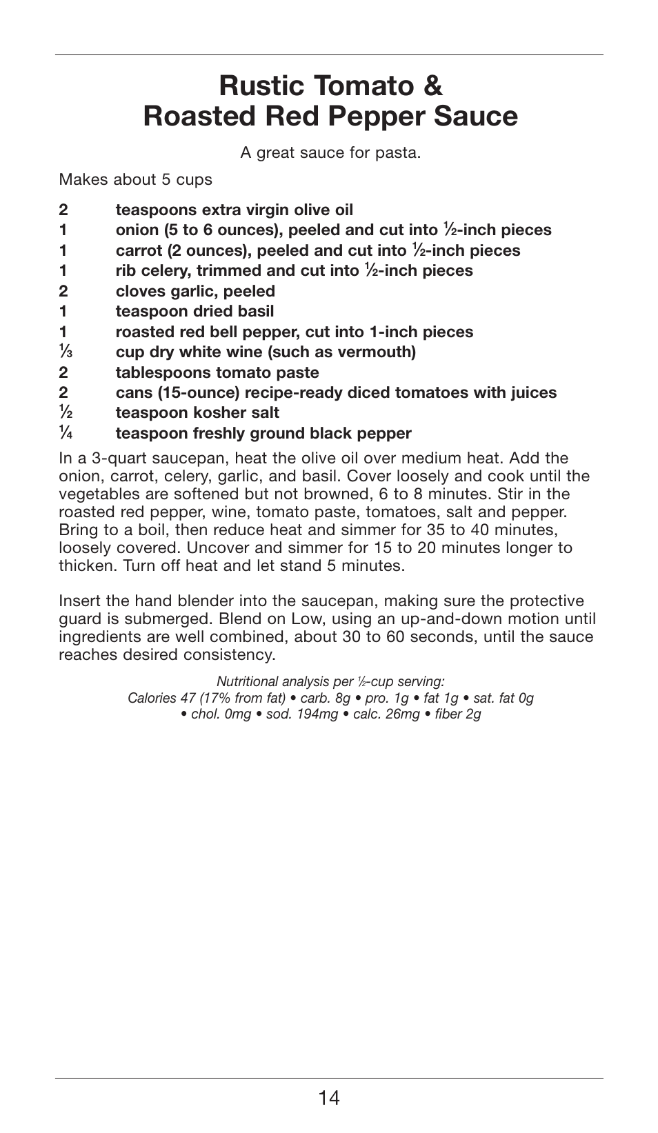 Rustic tomato & roasted red pepper sauce | Cuisinart SMART STICK TWO SPEED HAND BLENDER CSB-75 User Manual | Page 14 / 25