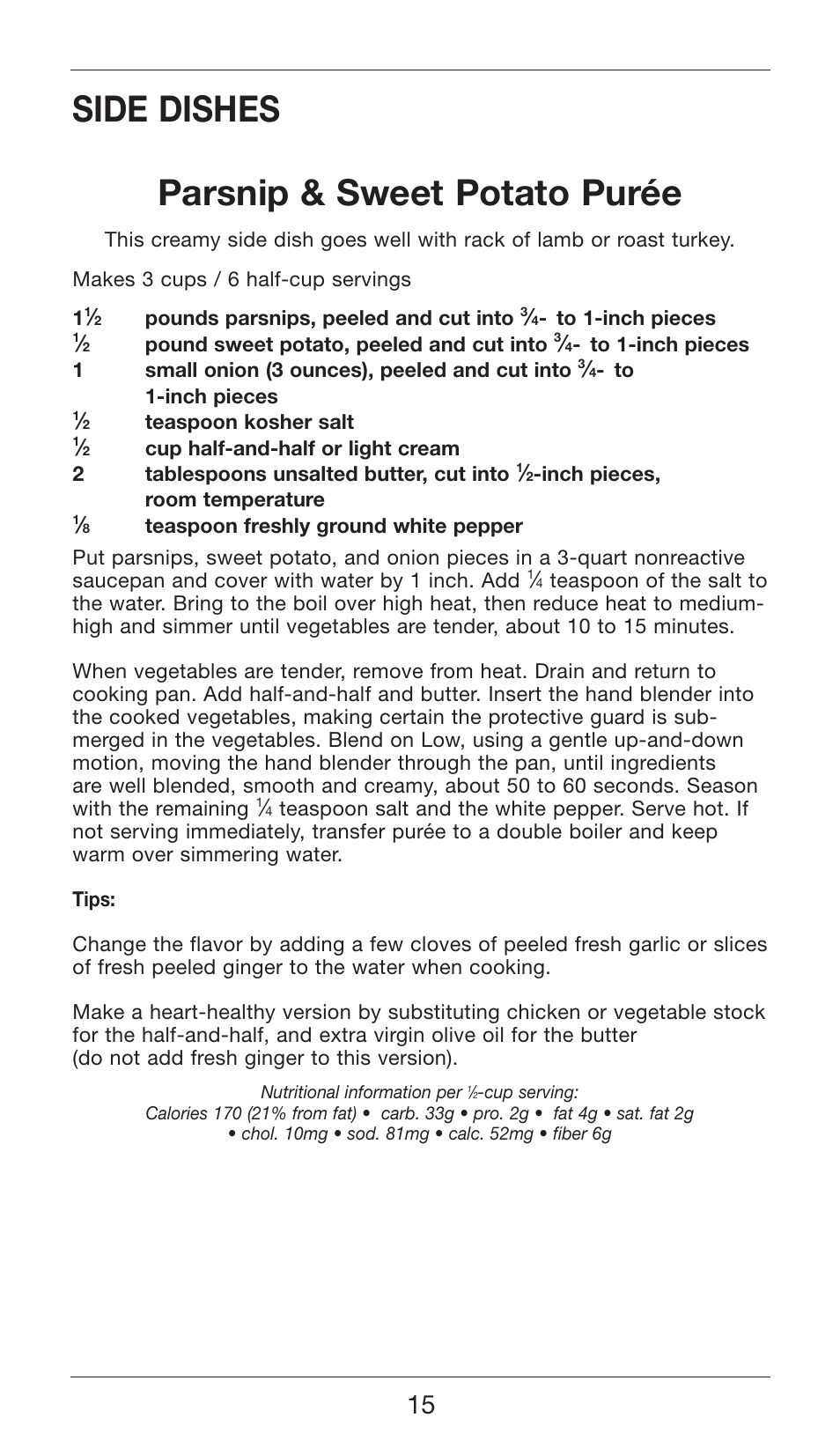 Side dishes parsnip & sweet potato purée | Cuisinart SMART STICK TWO SPEED HAND BLENDER CSB-75 User Manual | Page 15 / 25