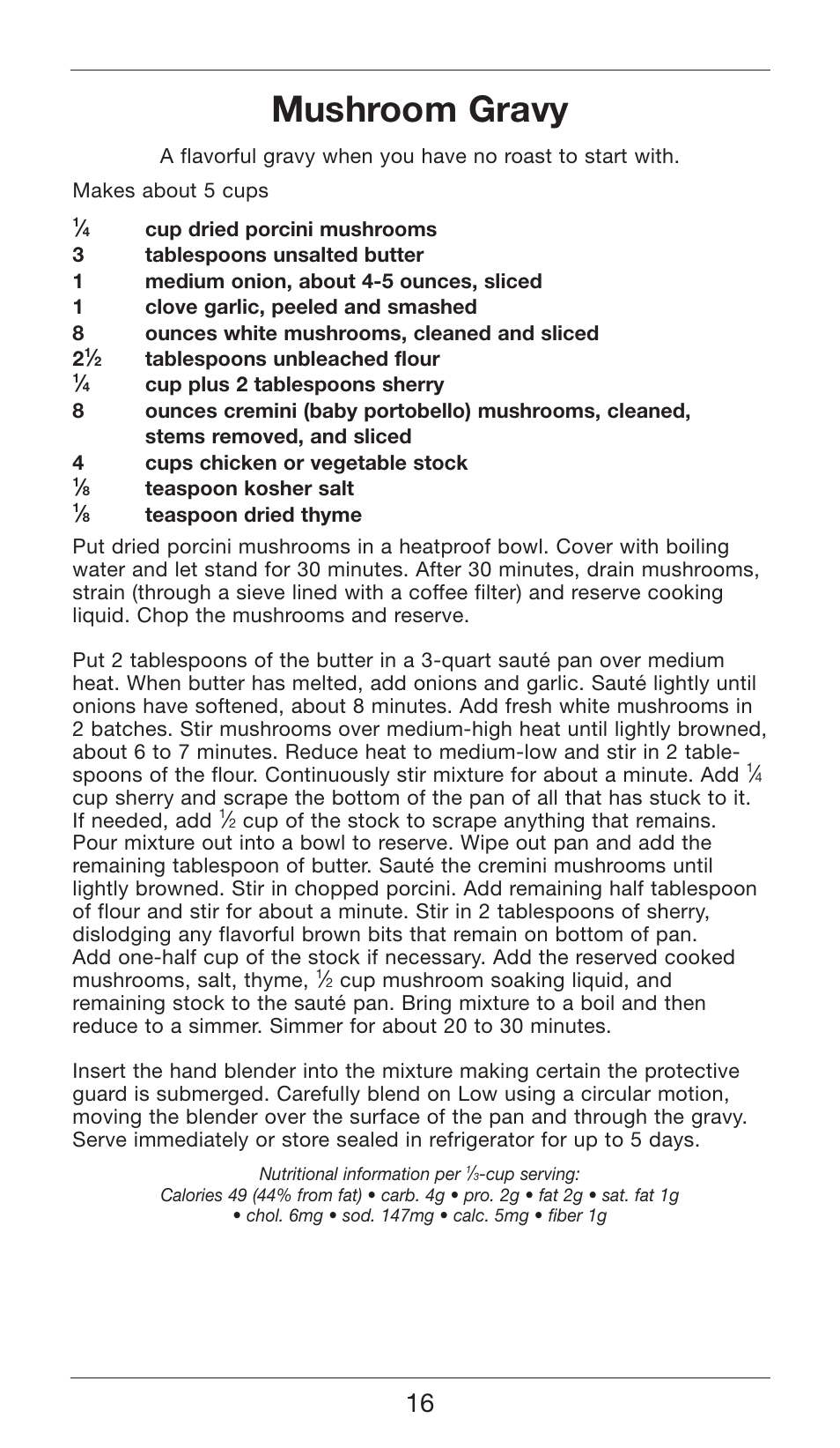 Mushroom gravy | Cuisinart SMART STICK TWO SPEED HAND BLENDER CSB-75 User Manual | Page 16 / 25
