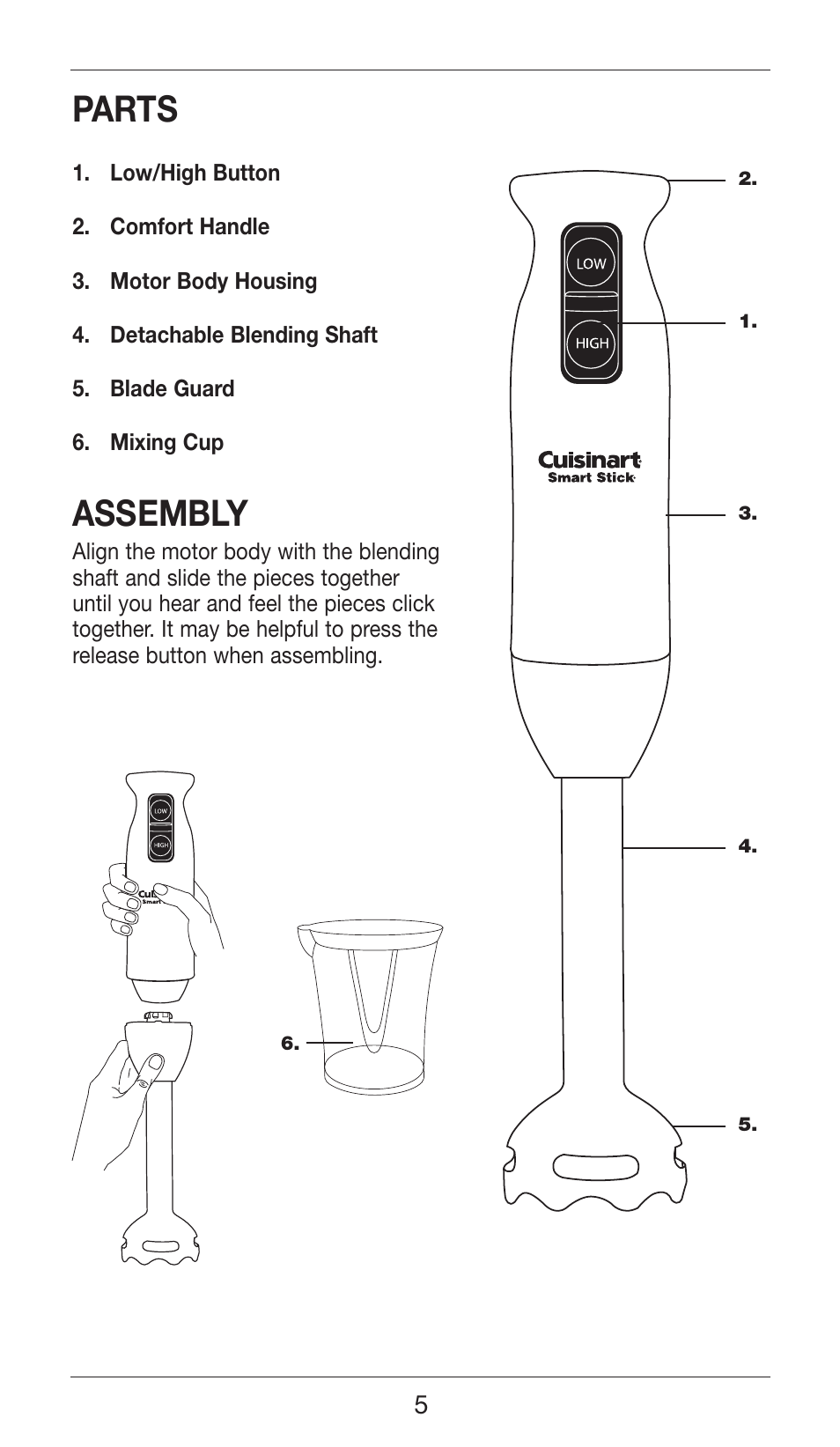 Parts, Assembly | Cuisinart SMART STICK TWO SPEED HAND BLENDER CSB-75 User Manual | Page 5 / 25