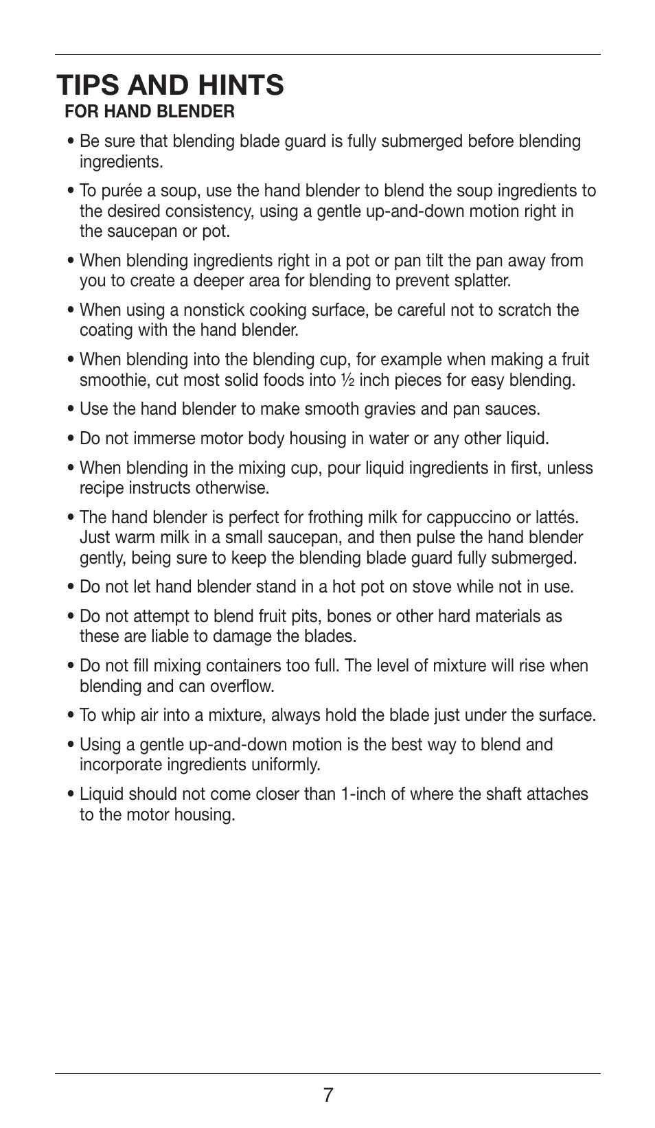 Tips and hints | Cuisinart SMART STICK TWO SPEED HAND BLENDER CSB-75 User Manual | Page 7 / 25
