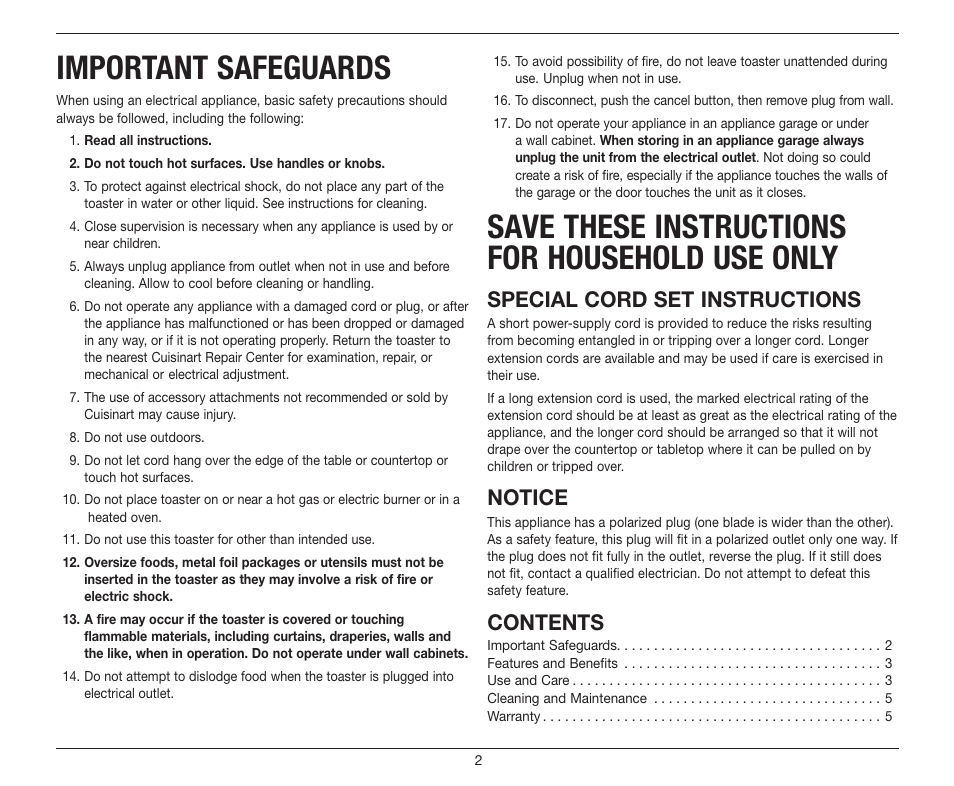 Cuisinart 2-Slice Long Slot Motorized CPT-2000 User Manual | Page 2 / 9