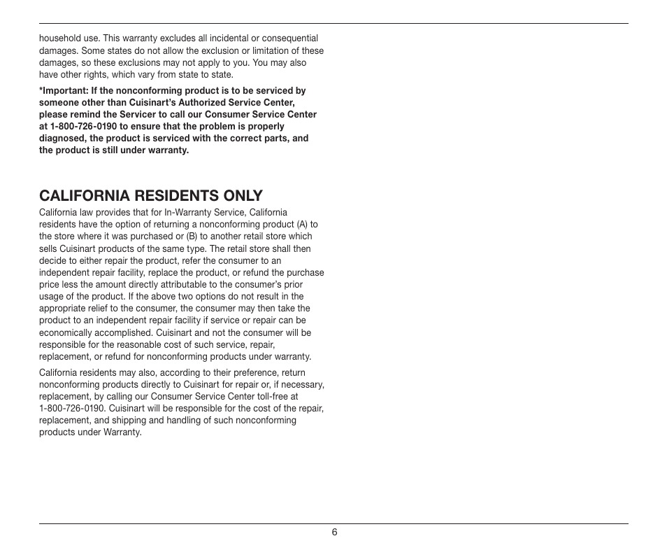 California residents only | Cuisinart 2-Slice Long Slot Motorized CPT-2000 User Manual | Page 6 / 9