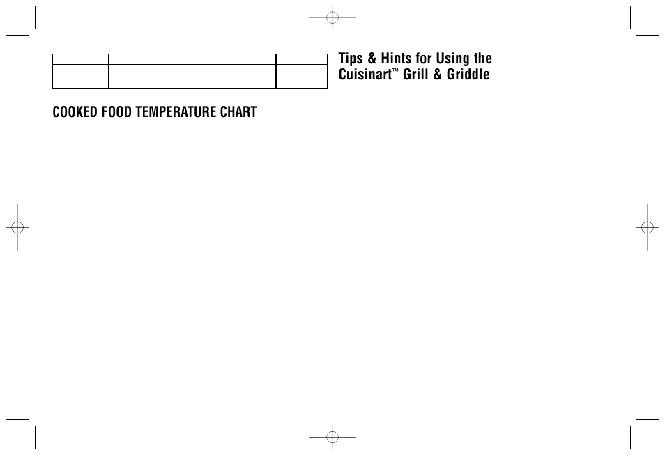 Cooked food temperature chart, Tips & hints for using the cuisinart, Grill & griddle | Cuisinart Grill & Griddle User Manual | Page 6 / 16