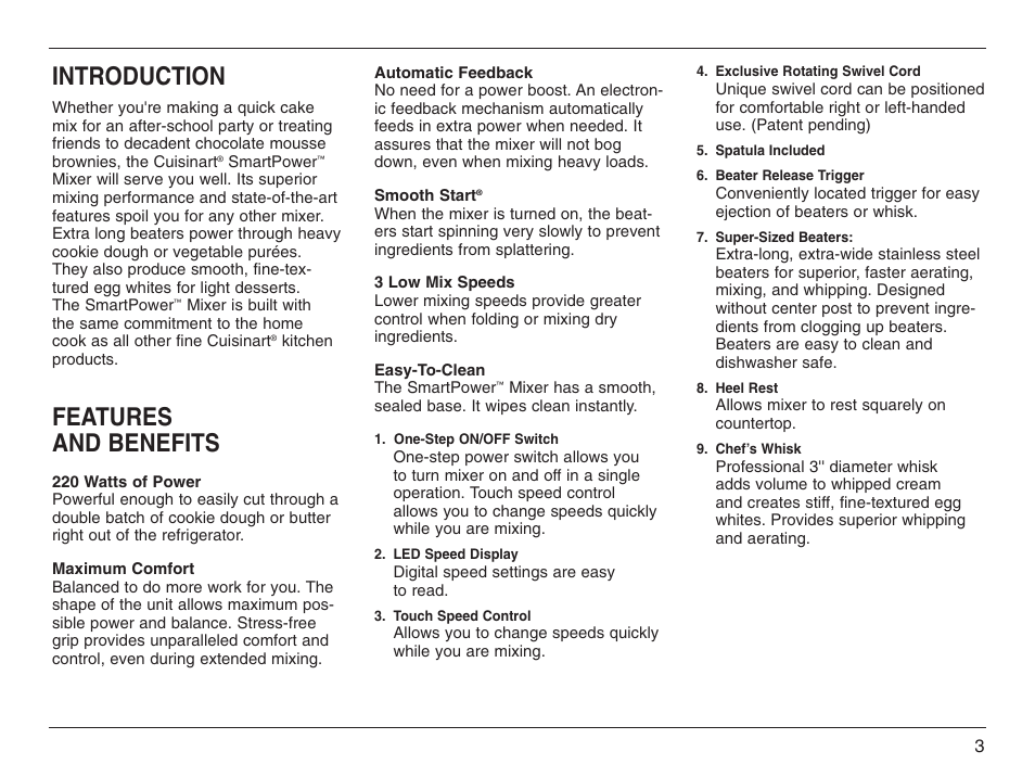 Introduction, Features and benefits | Cuisinart HTM-7L User Manual | Page 3 / 20