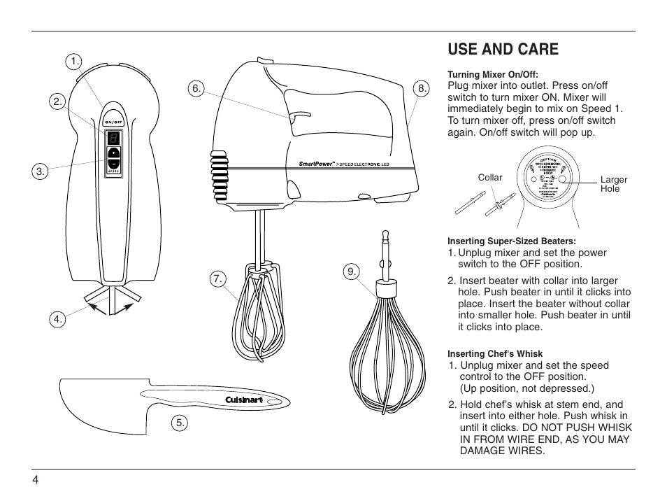 Use and care | Cuisinart HTM-7L User Manual | Page 4 / 20