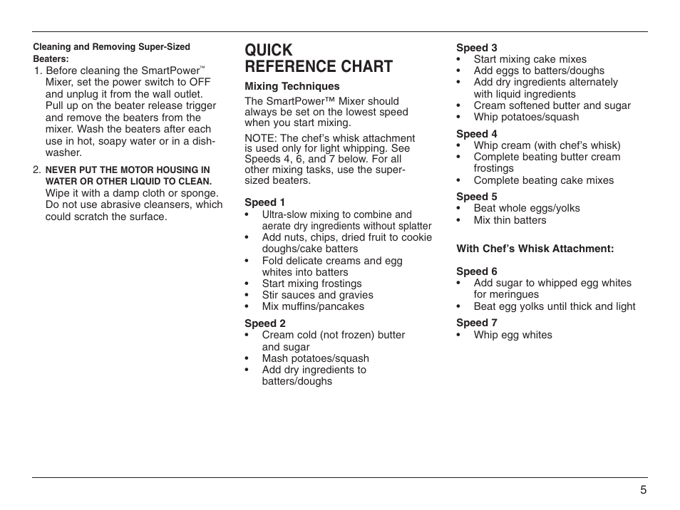 Quick reference chart | Cuisinart HTM-7L User Manual | Page 5 / 20