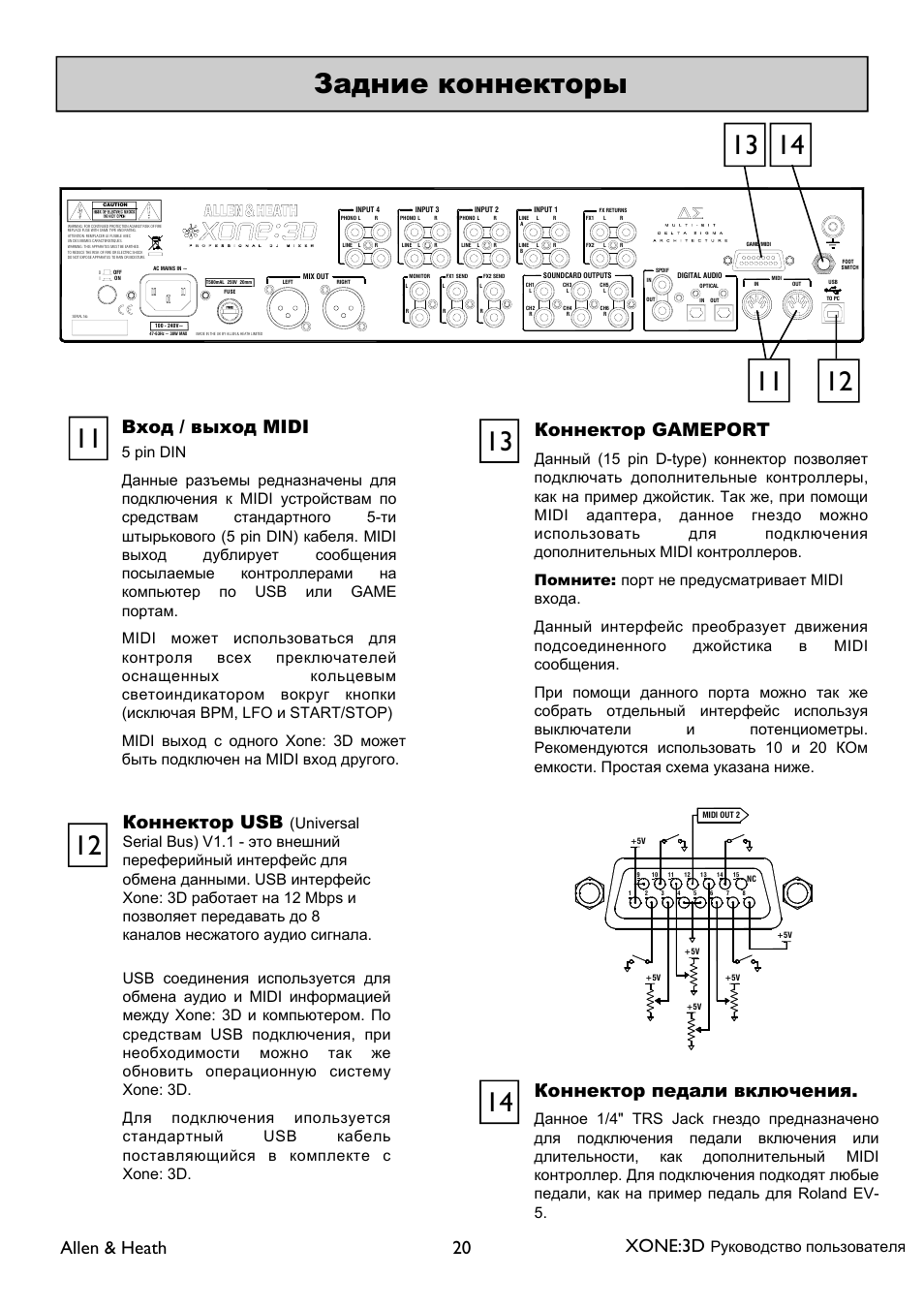 Allen & heath 20 xone:3d, Midi, Gameport | Usb midi xone: 3d . usb , xone: 3d. usb xone: 3d, 1/4" trs jack , midi . , roland ev- 5 | XONE 3d_ap6388_1 User Manual | Page 20 / 43