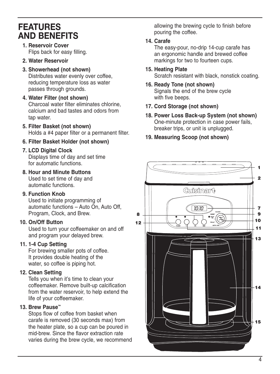 Features and benefits | Cuisinart DCC-2200 User Manual | Page 5 / 13