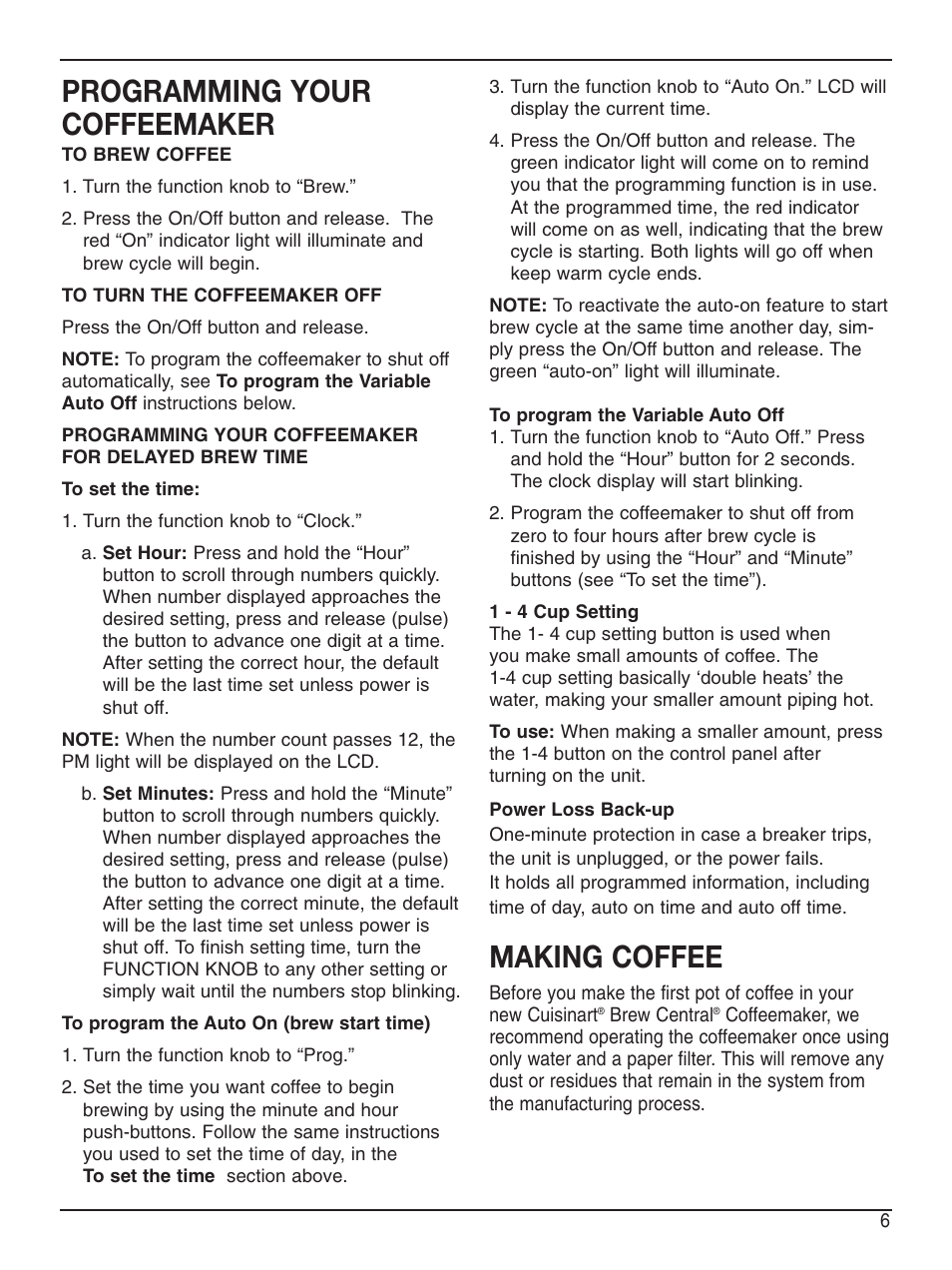 Programming your coffeemaker, Making coffee | Cuisinart DCC-2200 User Manual | Page 7 / 13