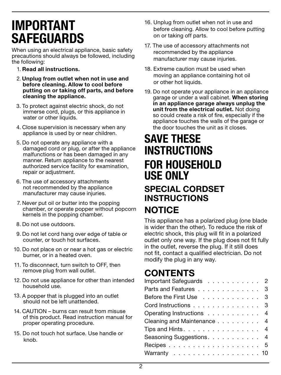 Cuisinart EasyPop Hot Air Popcorn Maker CPM-100 Series User Manual | Page 2 / 12