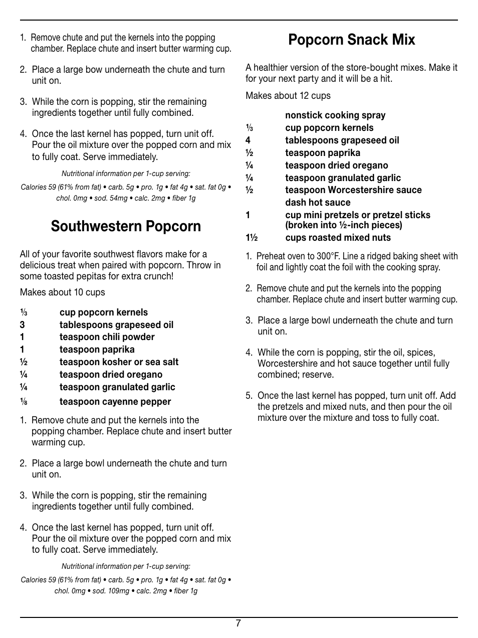 Southwestern popcorn, Popcorn snack mix | Cuisinart EasyPop Hot Air Popcorn Maker CPM-100 Series User Manual | Page 7 / 12