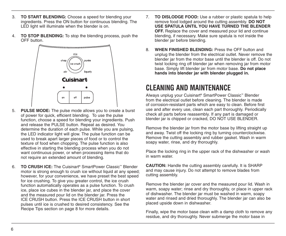 Cleaning and maintenance | Cuisinart SPB-6SS User Manual | Page 6 / 21