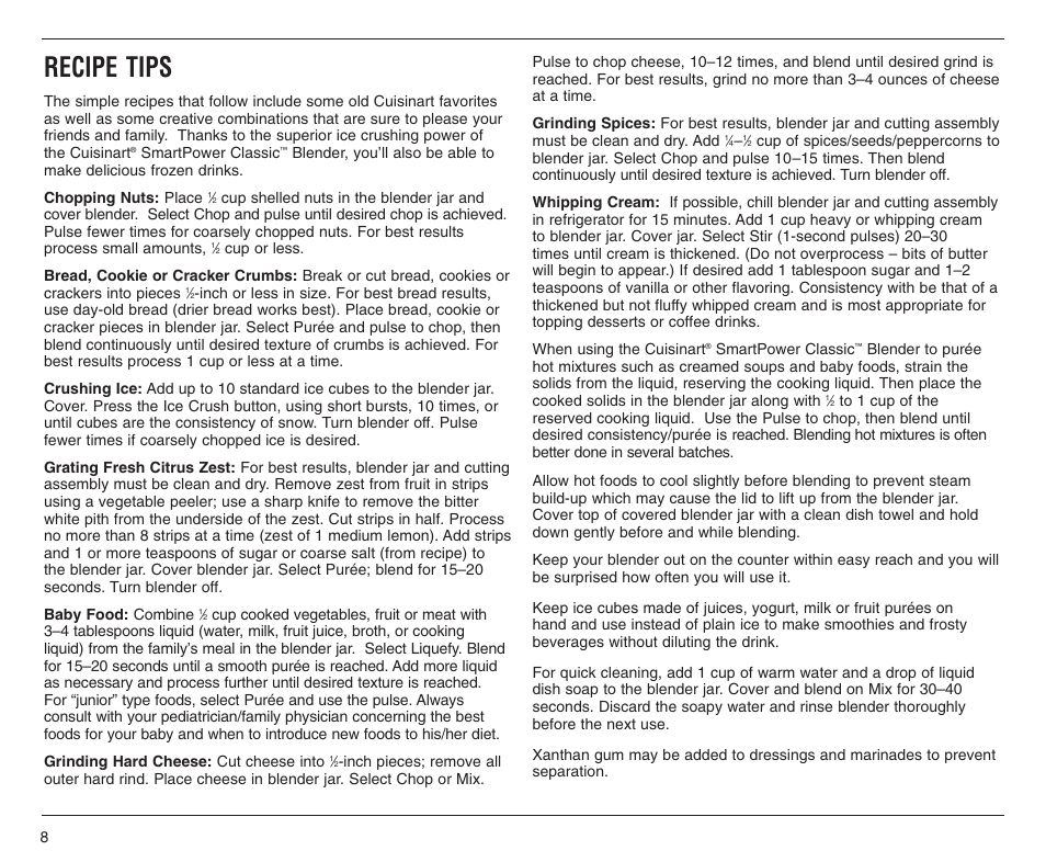 Recipe tips | Cuisinart SPB-6SS User Manual | Page 8 / 21