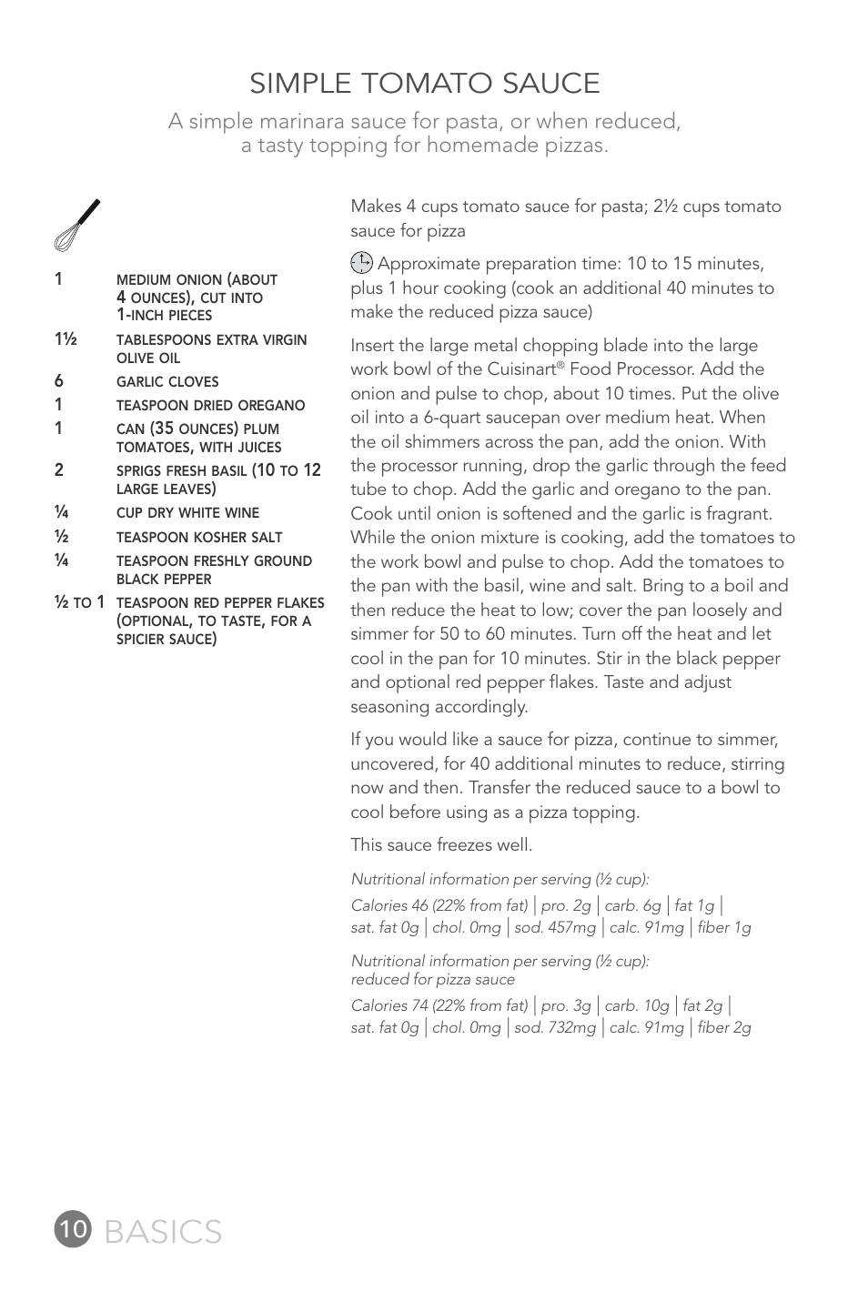 Basics, Simple tomato sauce | Cuisinart 14-CUP User Manual | Page 10 / 71