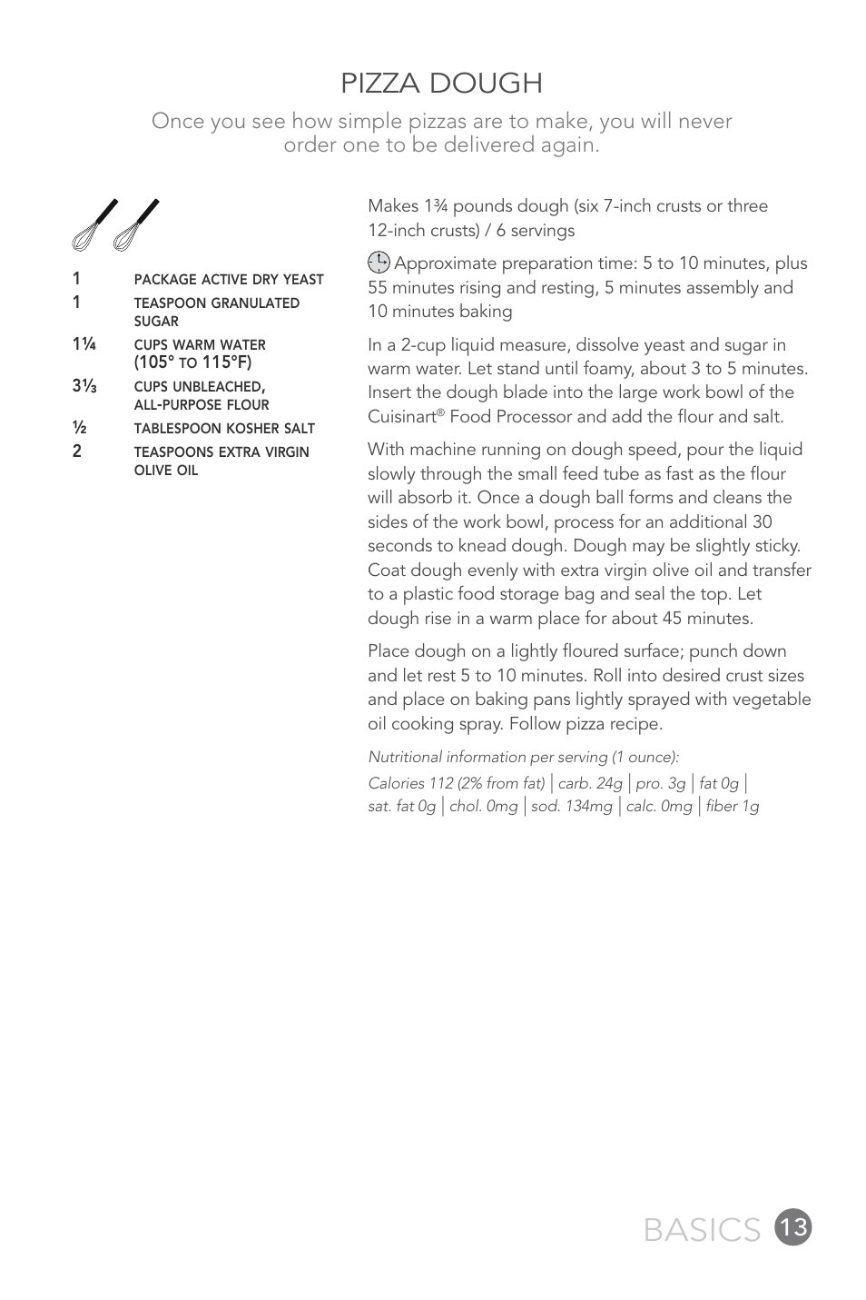 Basics, Pizza dough | Cuisinart 14-CUP User Manual | Page 13 / 71