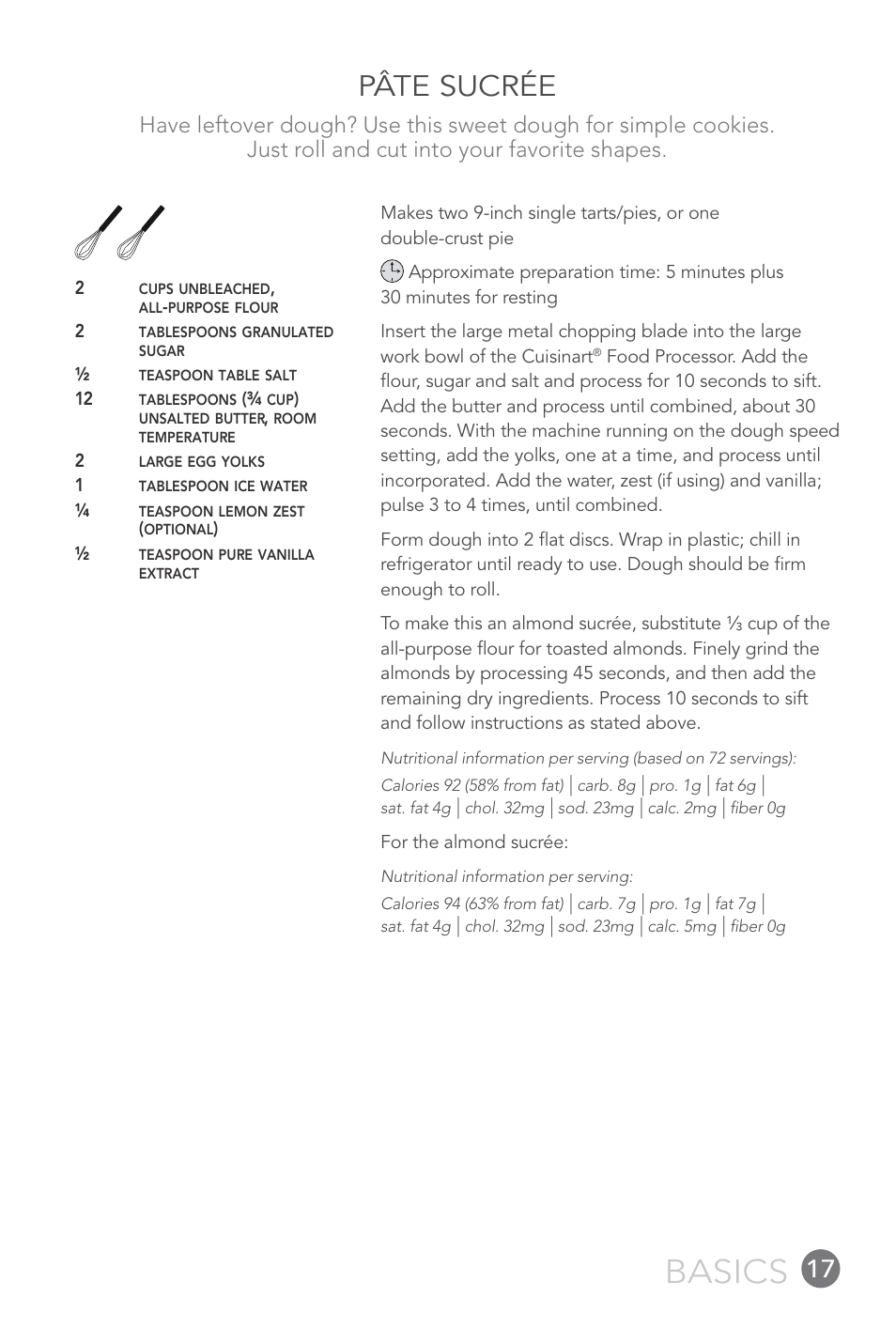 Basics, Pâte sucrée | Cuisinart 14-CUP User Manual | Page 17 / 71