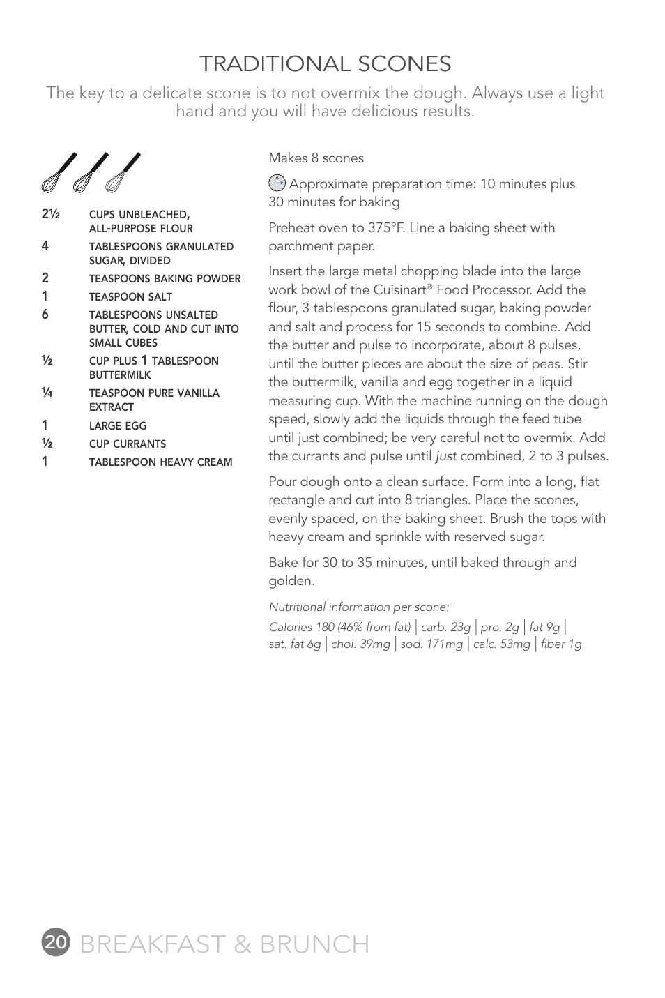 Breakfast & brunch, Traditional scones | Cuisinart 14-CUP User Manual | Page 20 / 71