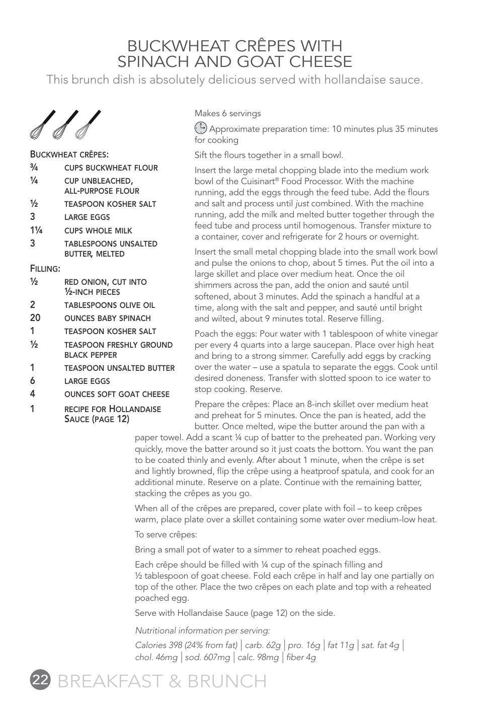 Breakfast & brunch, Buckwheat crêpes with spinach and goat cheese | Cuisinart 14-CUP User Manual | Page 22 / 71