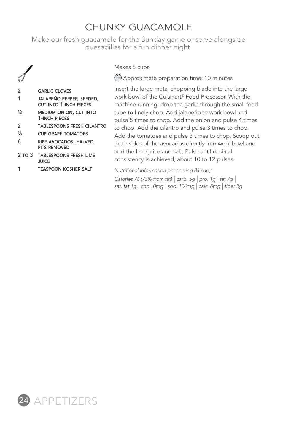 Appetizers, Chunky guacamole | Cuisinart 14-CUP User Manual | Page 24 / 71