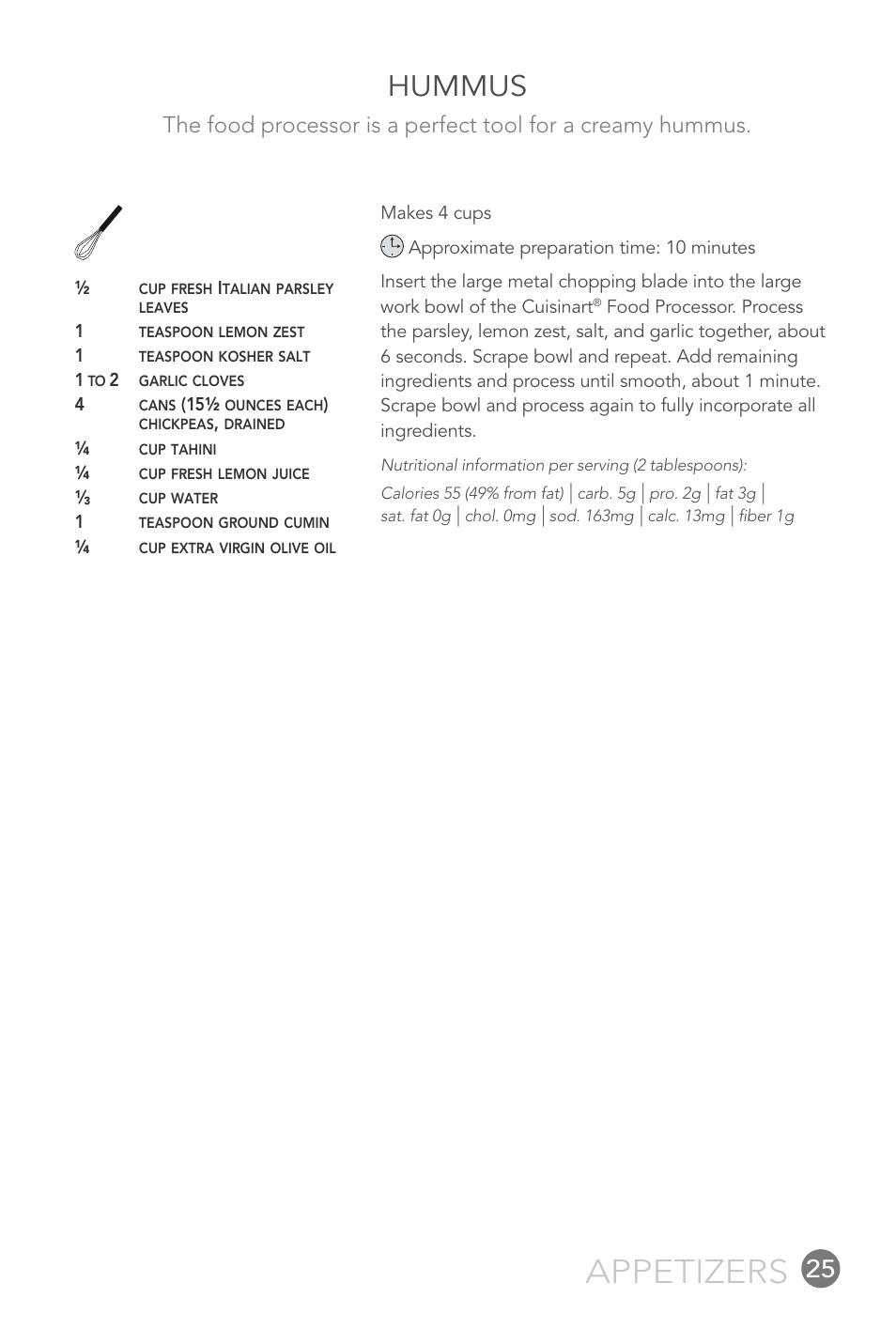 Appetizers, Hummus | Cuisinart 14-CUP User Manual | Page 25 / 71