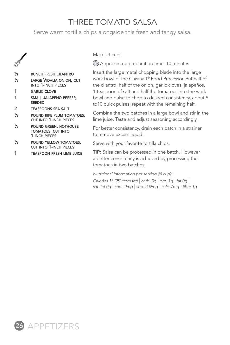 Appetizers, Three tomato salsa | Cuisinart 14-CUP User Manual | Page 26 / 71